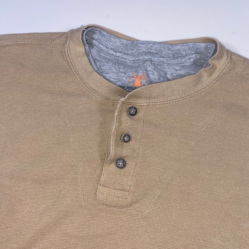 Weatherproof Mens XL Tan Waffle Knit Henley Short Sleeve Cotton Shirt L204